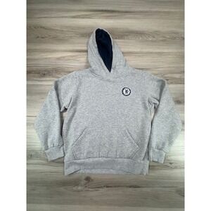 Chelsea FC Kids Hoodie Heather Gray Navy Blue Lined Fleece Pullover no size tag